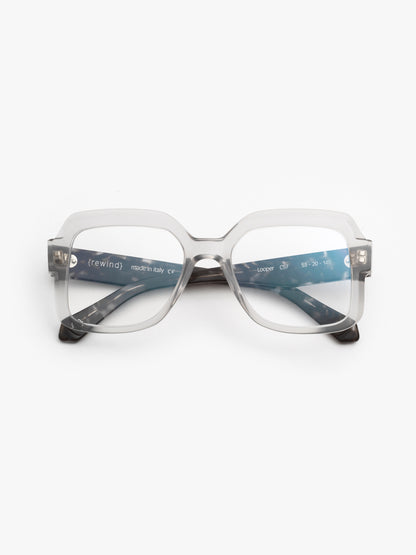 Looper unisex eyeglasses by Rewind Eyewear, opal ice acetate frame