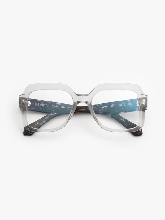 Looper unisex eyeglasses by Rewind Eyewear, opal ice acetate frame