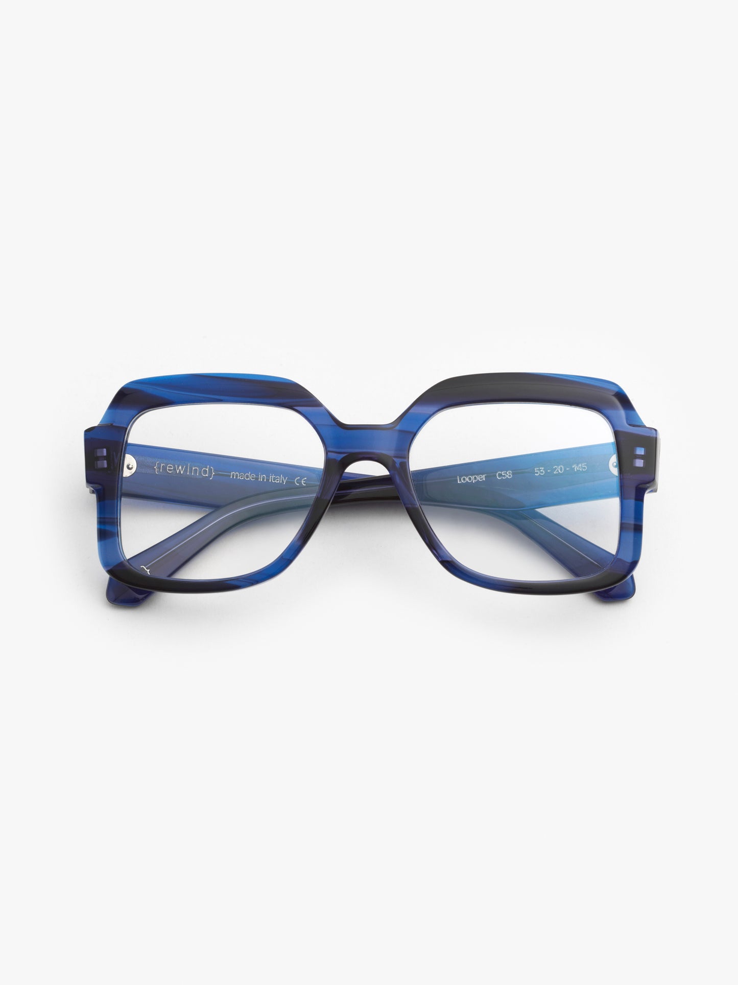 Looper unisex eyeglasses by Rewind Eyewear, blue tortoise acetate frame
