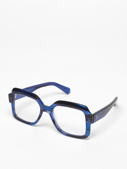 Looper unisex eyeglasses by Rewind Eyewear, blue tortoise acetate frame
