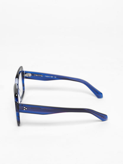 Looper unisex eyeglasses by Rewind Eyewear, blue tortoise acetate frame