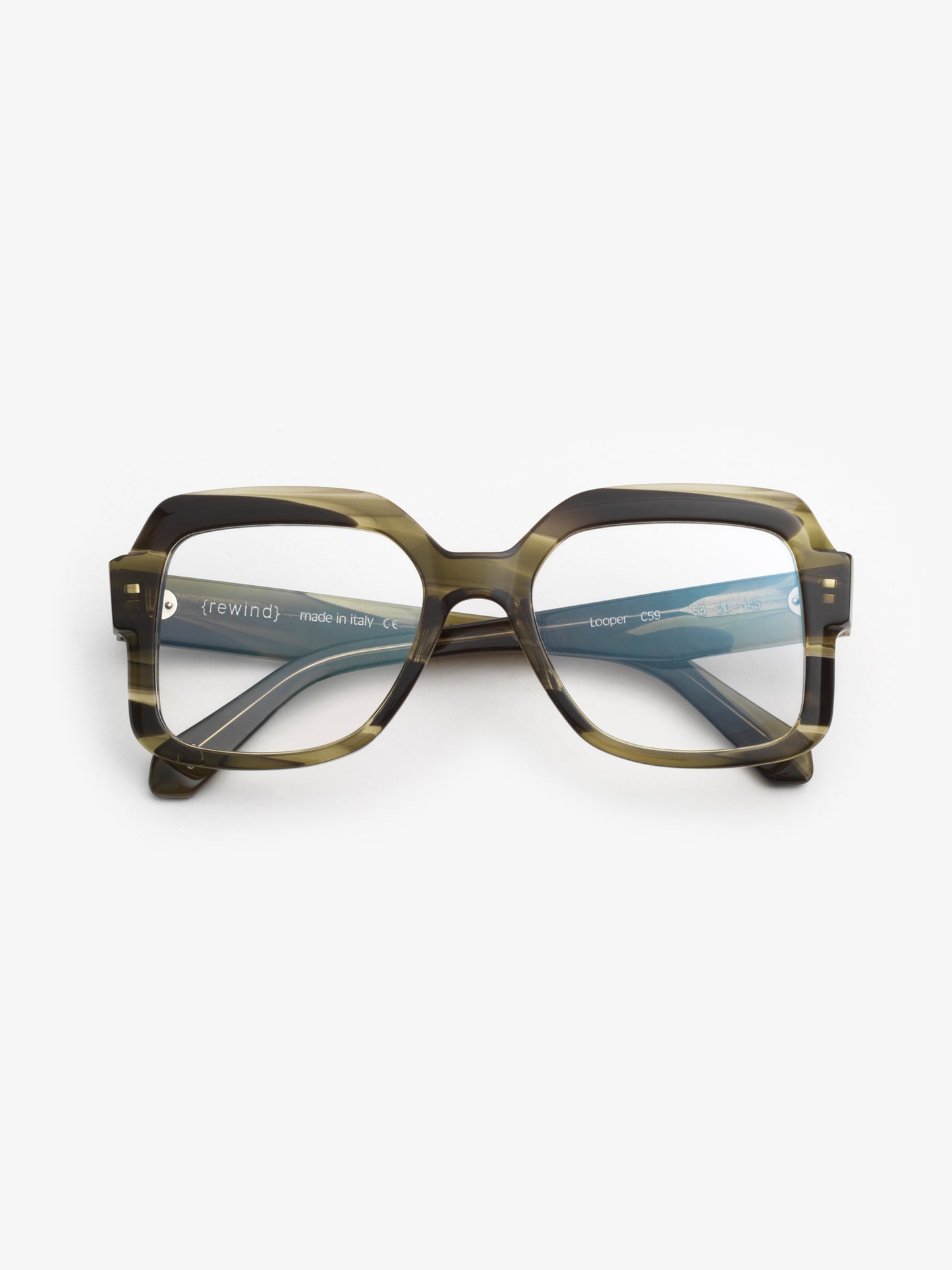 Looper unisex eyeglasses by Rewind Eyewear, green tortoise acetate frame