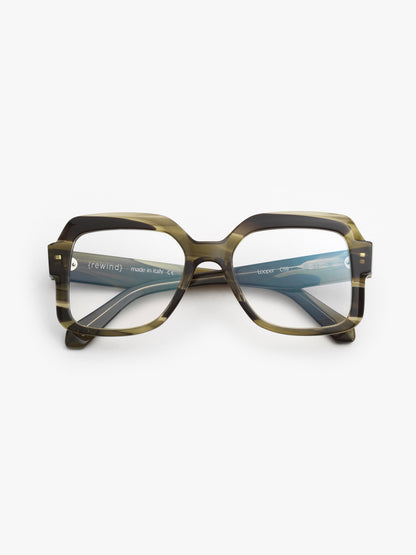Looper unisex eyeglasses by Rewind Eyewear, green tortoise acetate frame