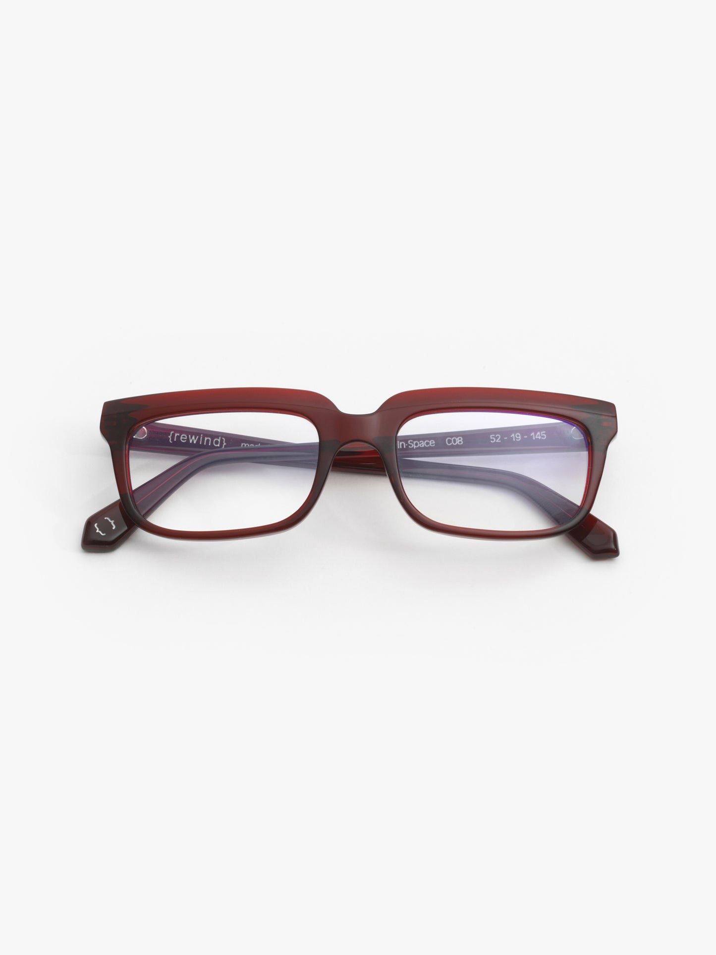 Lost in Space unisex eyeglasses by Rewind Eyewear, dark red transparent acetate frame