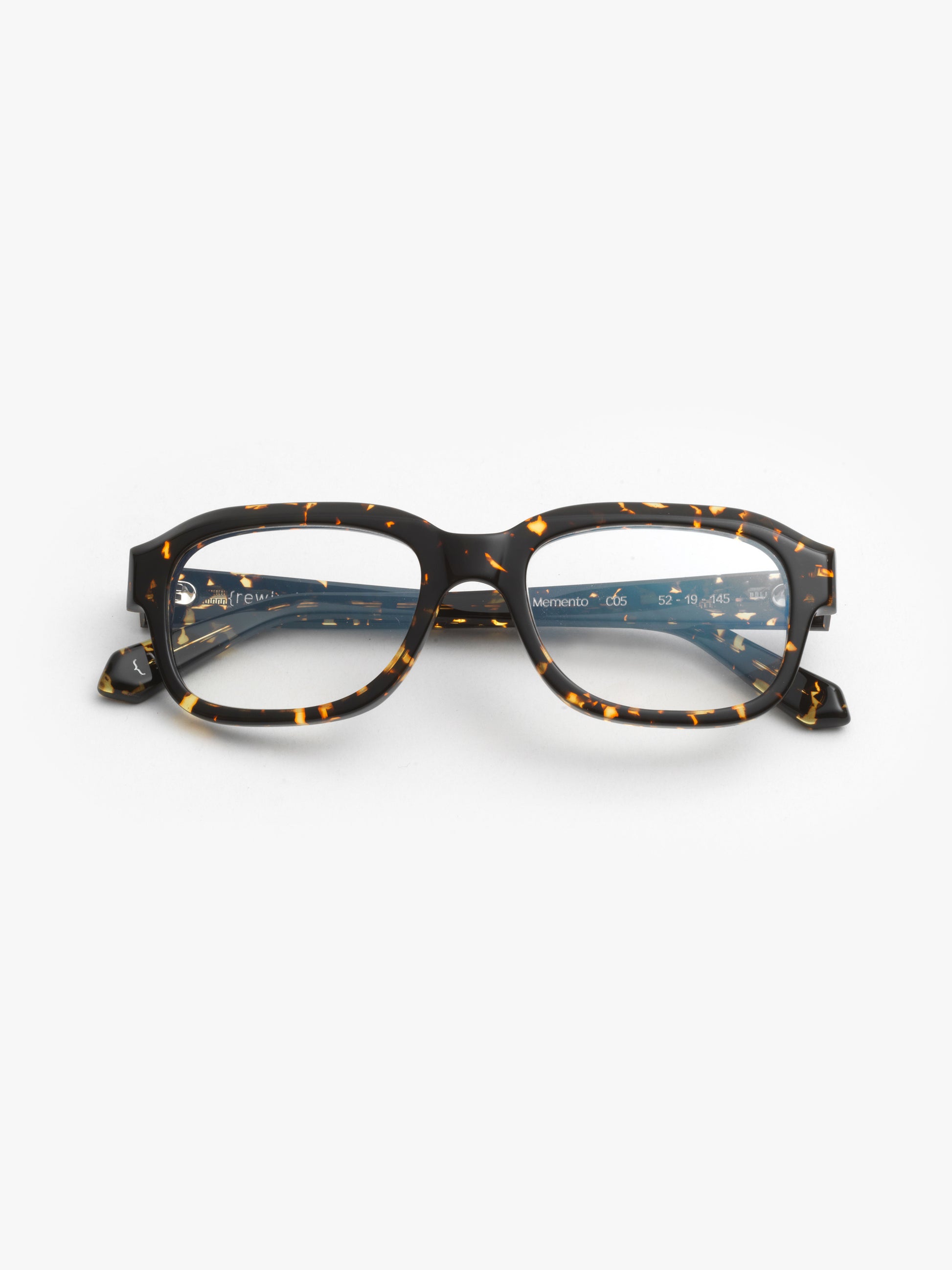 Memento unisex eyeglasses by Rewind Eyewear, dark spotted tortoise acetate frame