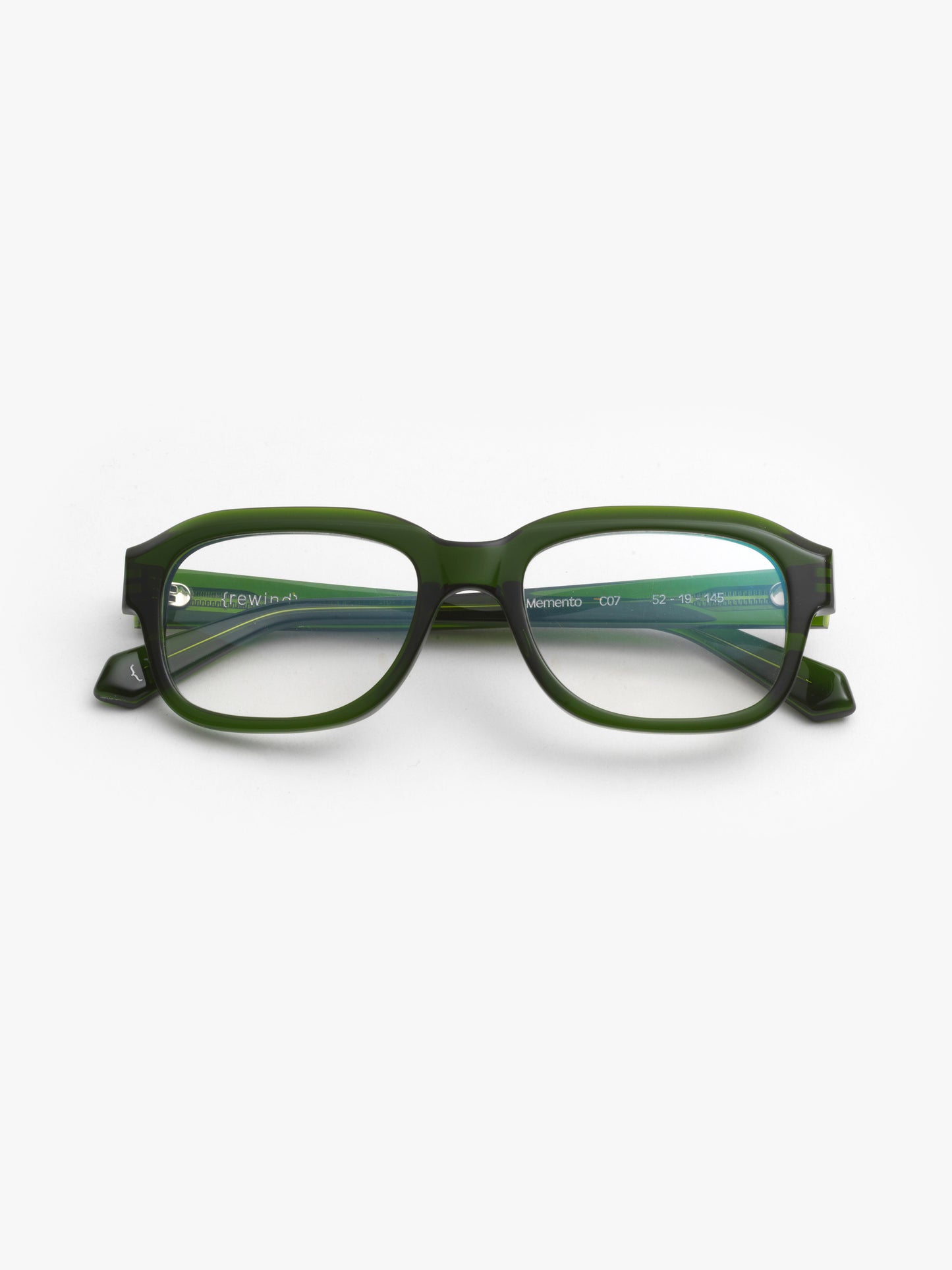 Memento unisex eyeglasses by Rewind Eyewear, green transparent acetate frame