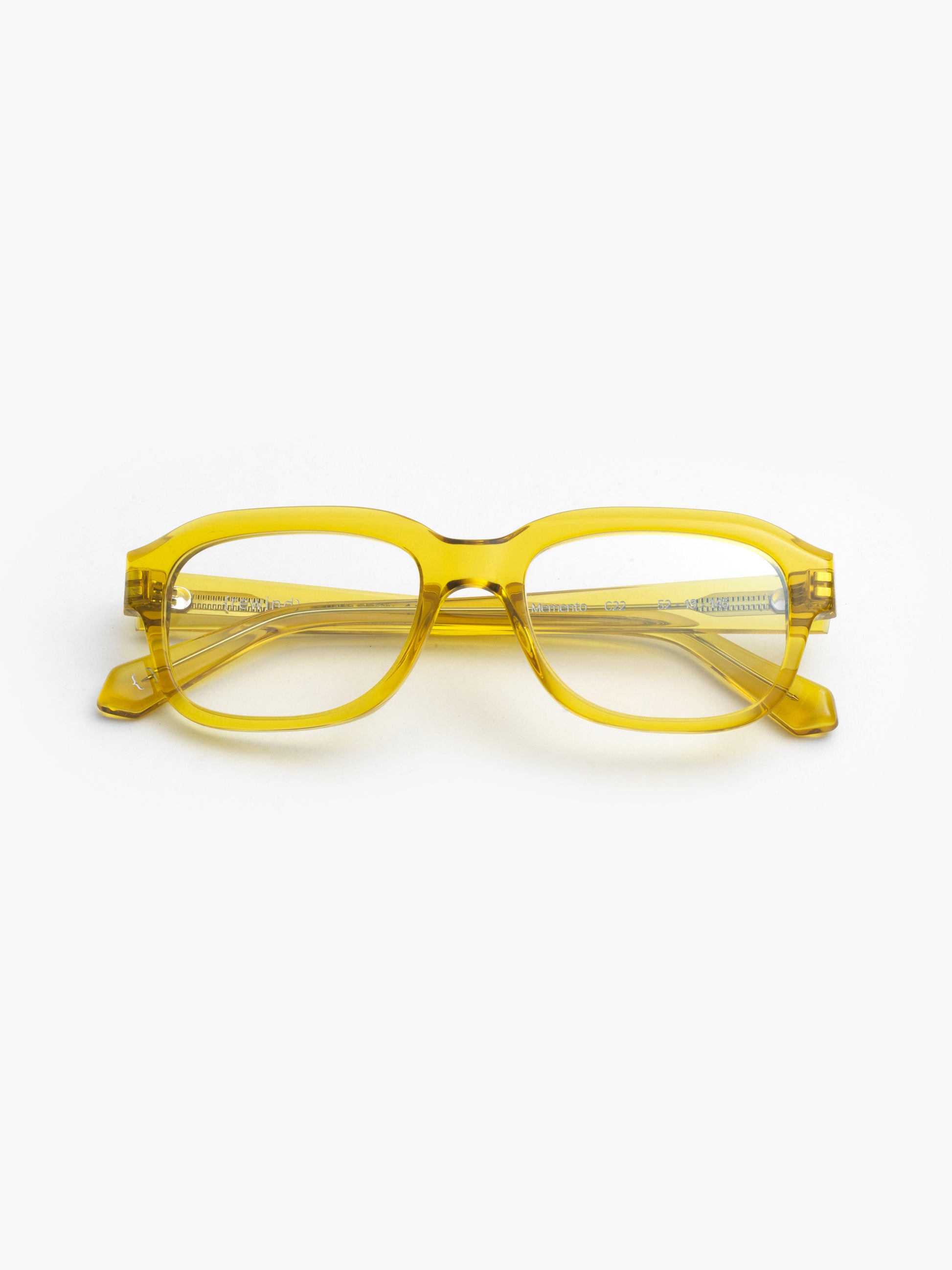 Memento unisex eyeglasses by Rewind Eyewear, acid yellow transparent acetate frame