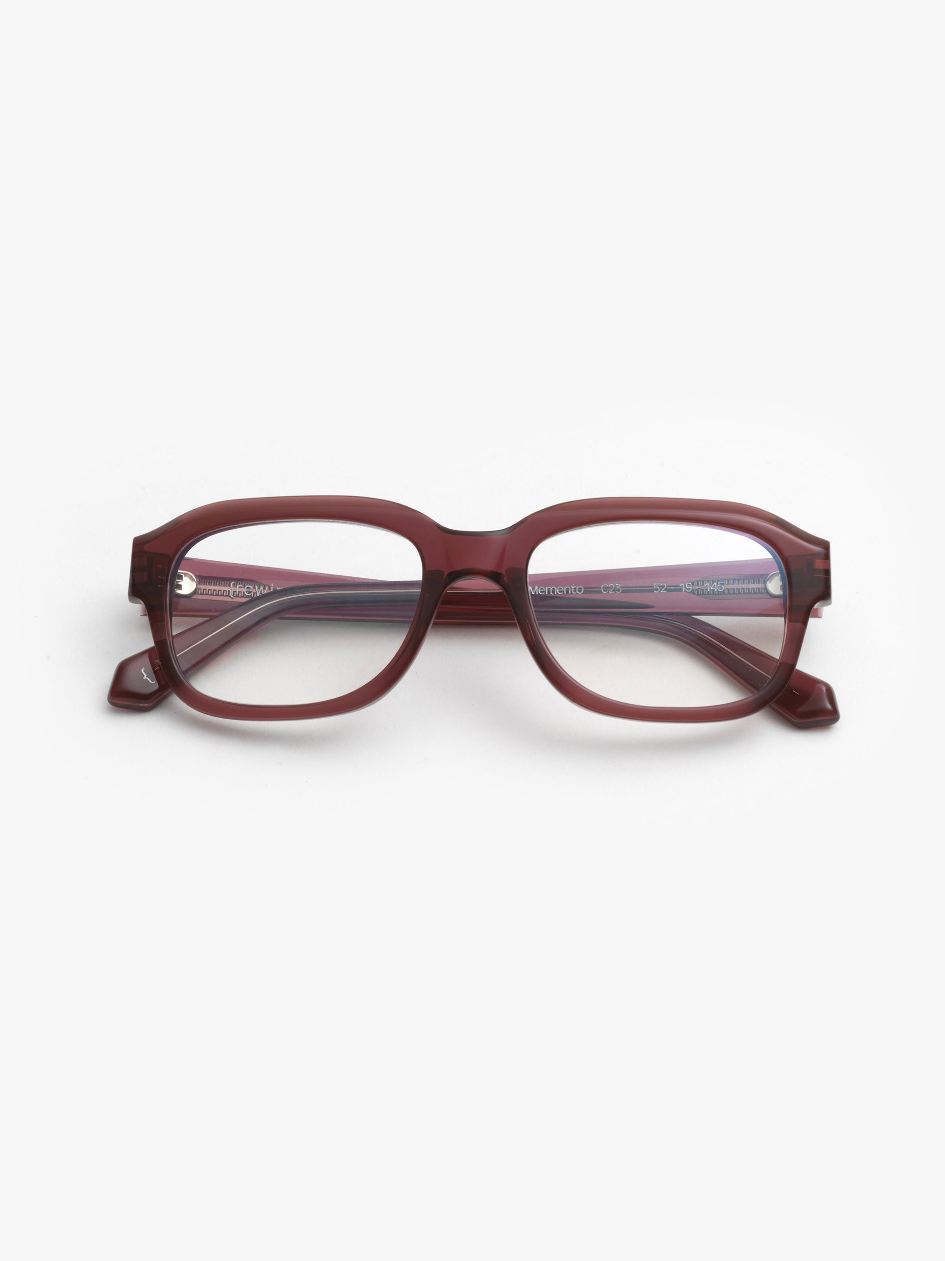 Memento unisex eyeglasses by Rewind Eyewear, marsala red transparent acetate frame