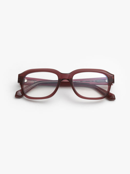 Memento unisex eyeglasses by Rewind Eyewear, marsala red transparent acetate frame