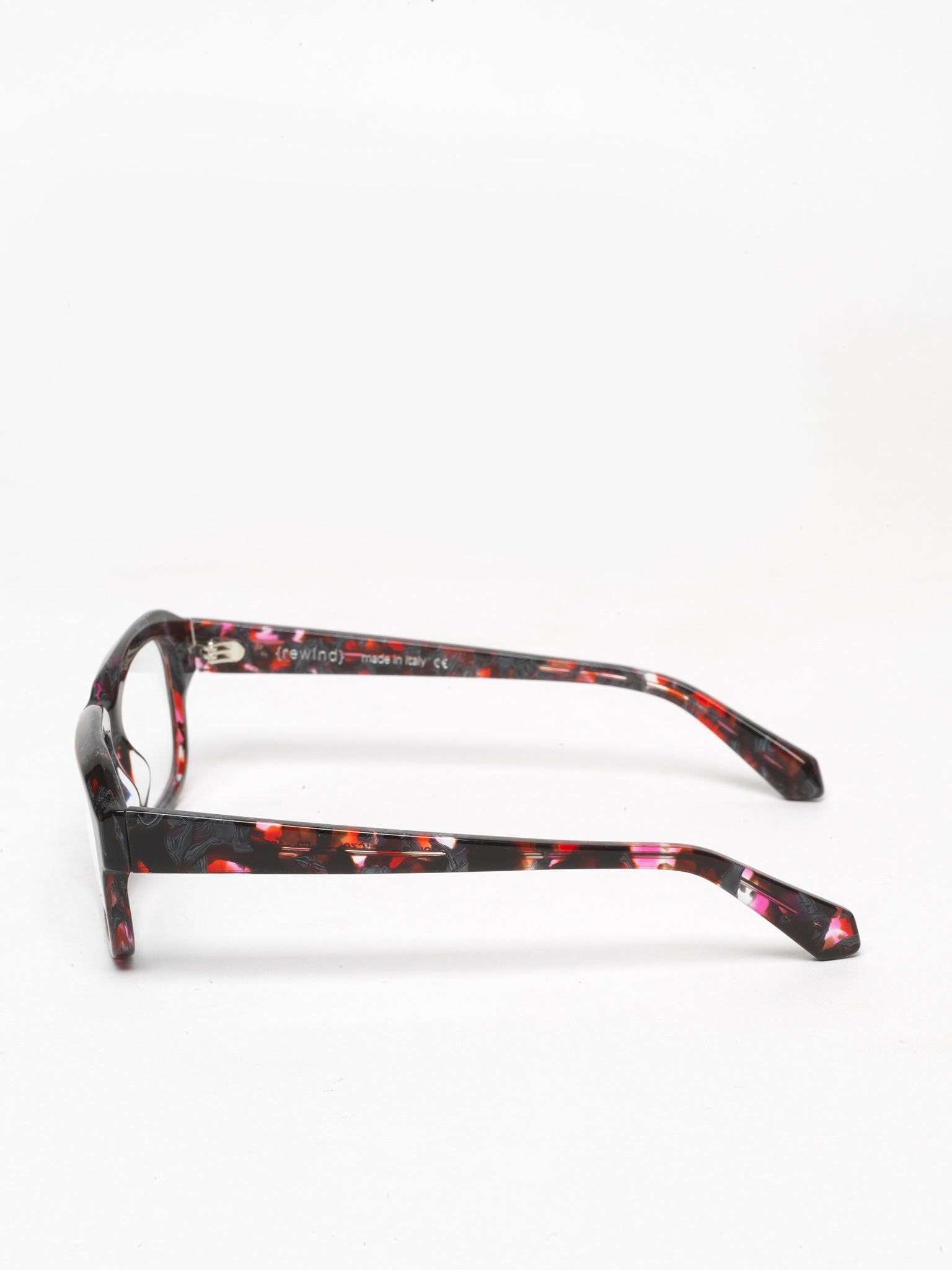 Memento unisex eyeglasses by Rewind Eyewear, black and red tortoise acetate frame