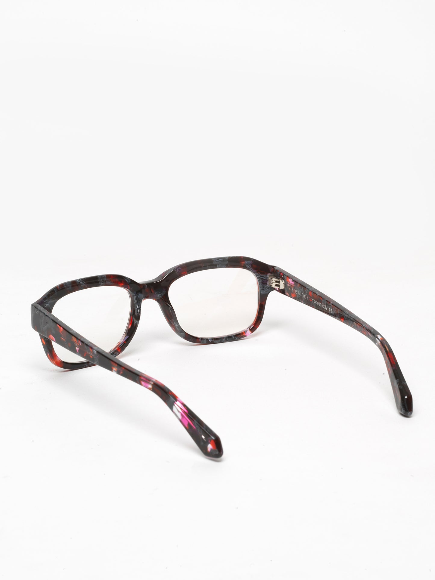 Memento unisex eyeglasses by Rewind Eyewear, black and red tortoise acetate frame