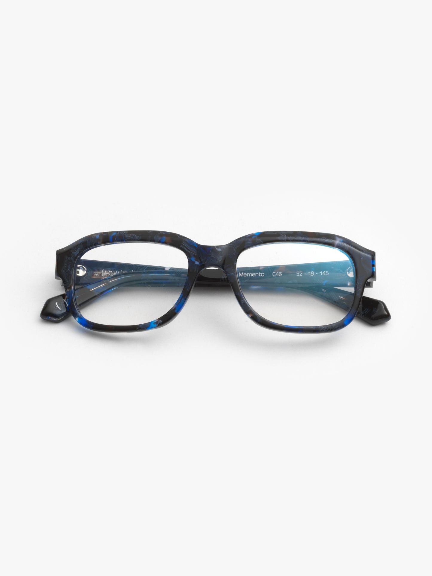 Memento unisex eyeglasses by Rewind Eyewear, black and blue acetate frame