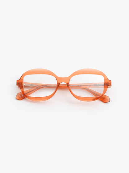 Sensitive unisex eyeglasses by Rewind Eyewear, orange transparent acetate frame