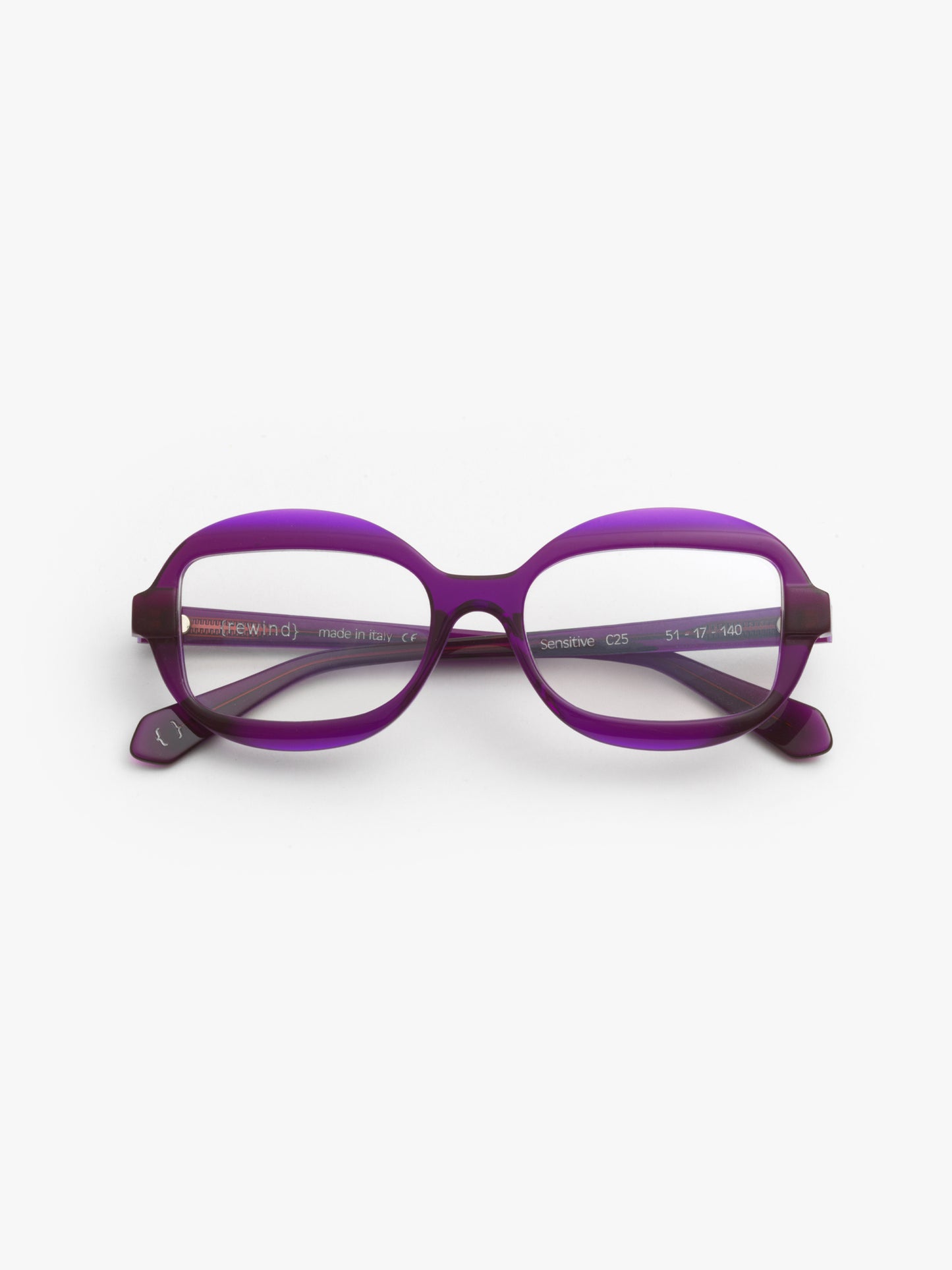 Sensitive unisex eyeglasses by Rewind Eyewear, purple transparent acetate frame