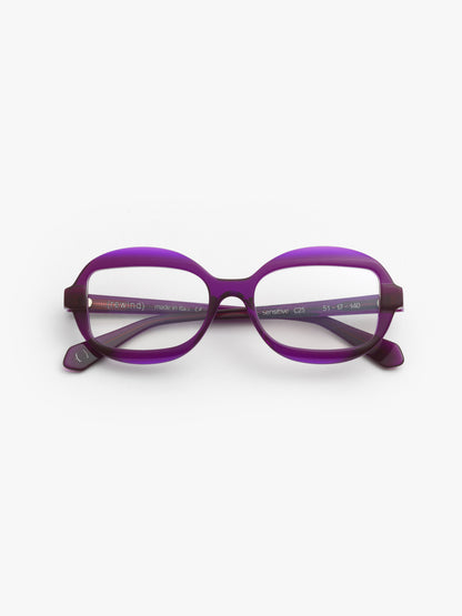 Sensitive unisex eyeglasses by Rewind Eyewear, purple transparent acetate frame