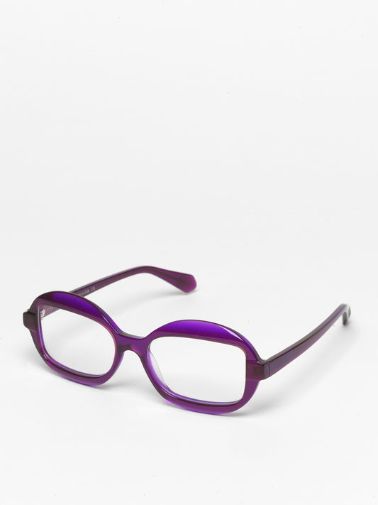 Sensitive unisex eyeglasses by Rewind Eyewear, purple transparent acetate frame