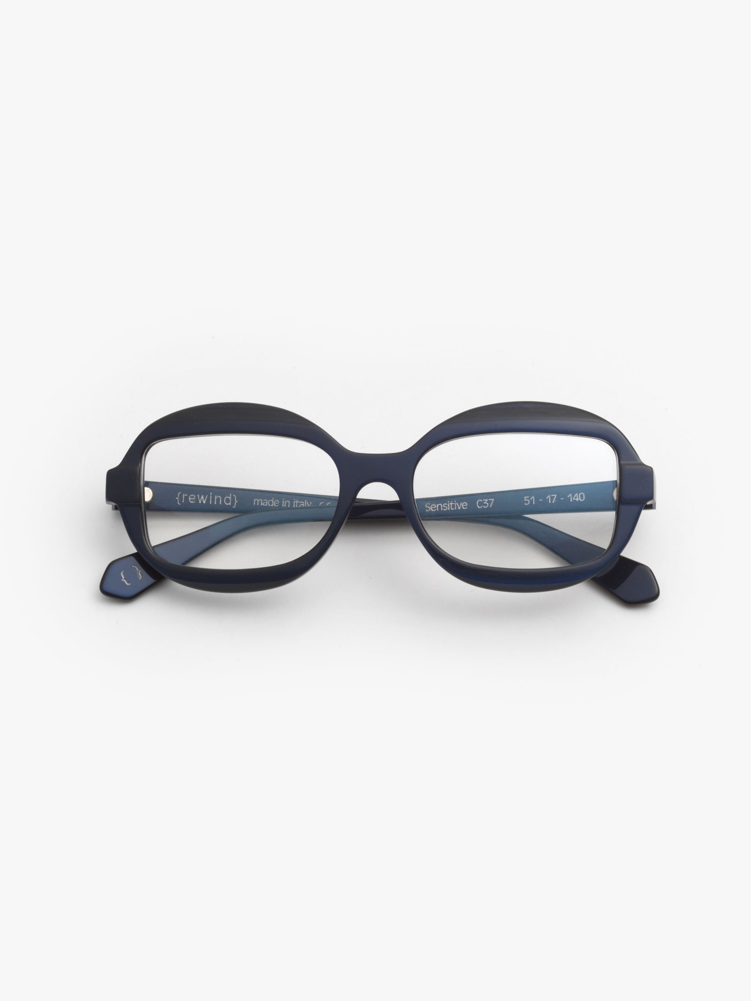 Sensitive unisex eyeglasses by Rewind Eyewear, pearl blue acetate frame
