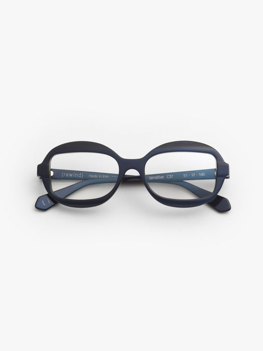 Sensitive unisex eyeglasses by Rewind Eyewear, pearl blue acetate frame