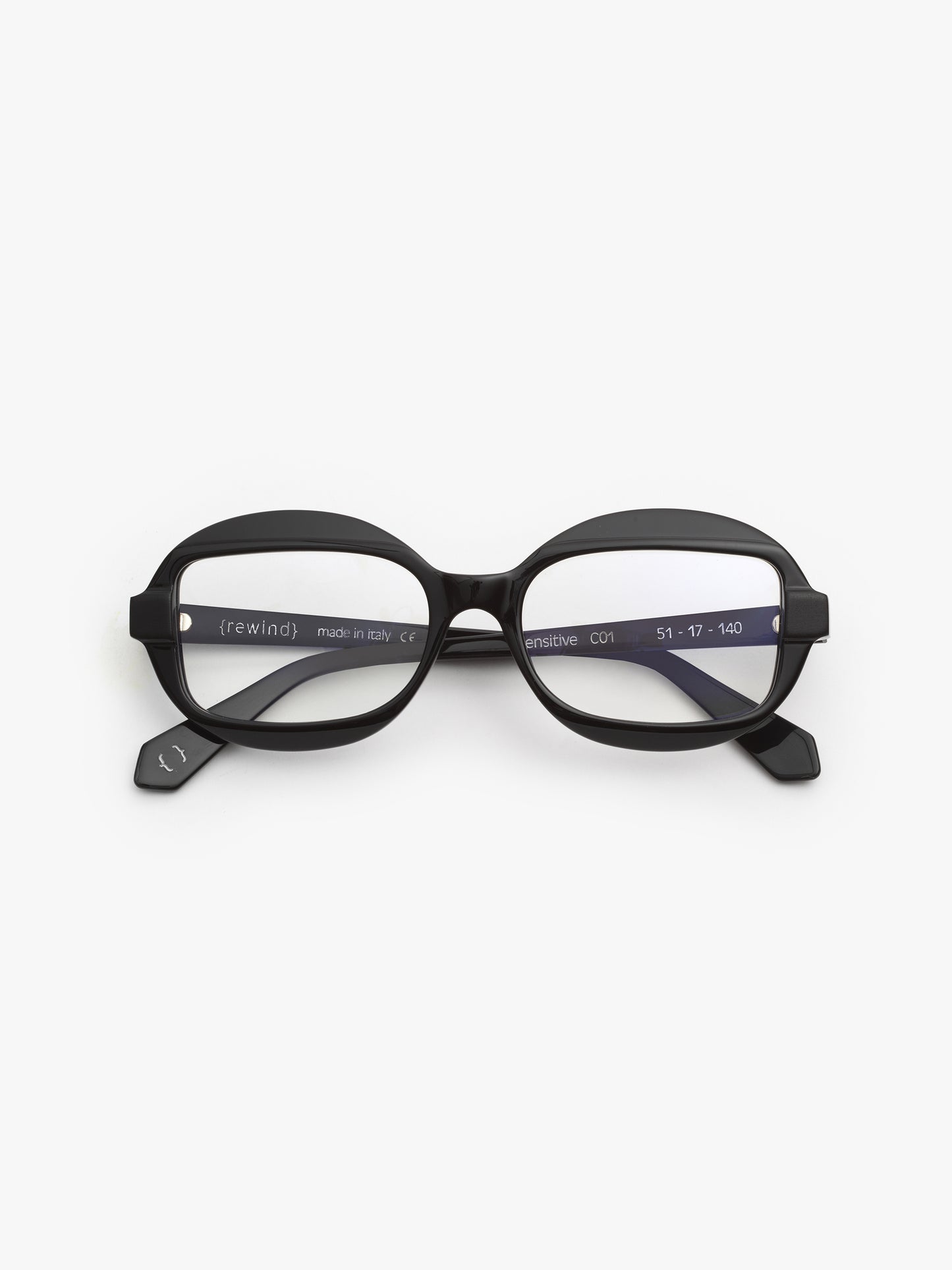 Sensitive unisex eyeglasses by Rewind Eyewear, black acetate frame