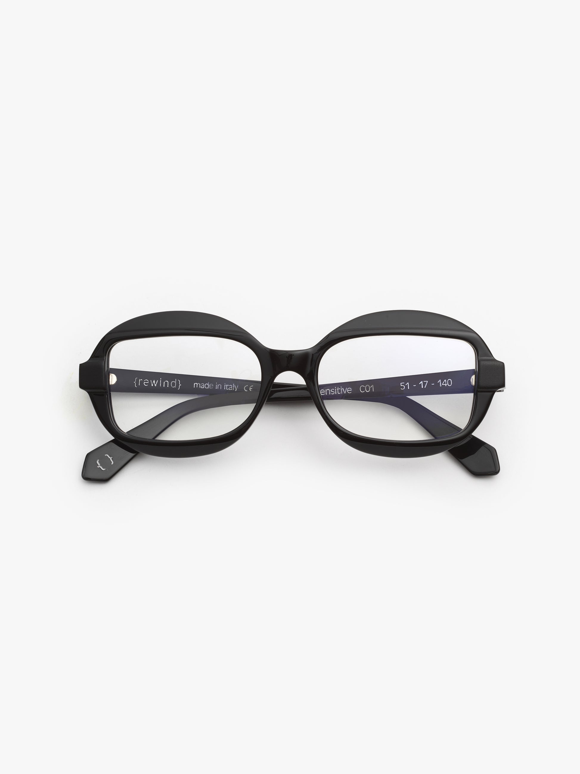 Sensitive unisex eyeglasses by Rewind Eyewear, black acetate frame