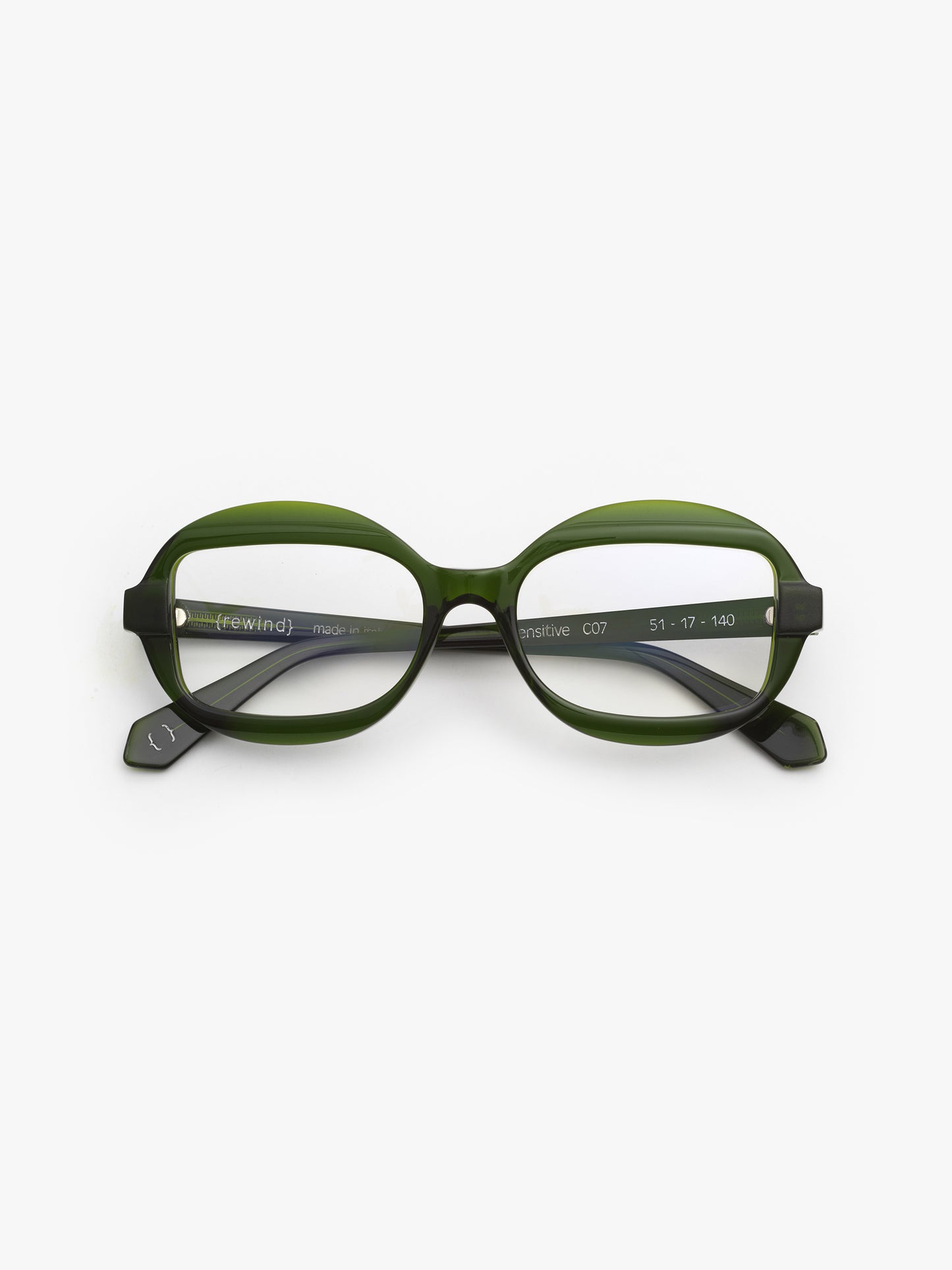 Sensitive unisex eyeglasses by Rewind Eyewear, green transparent acetate frame