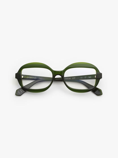 Sensitive unisex eyeglasses by Rewind Eyewear, green transparent acetate frame