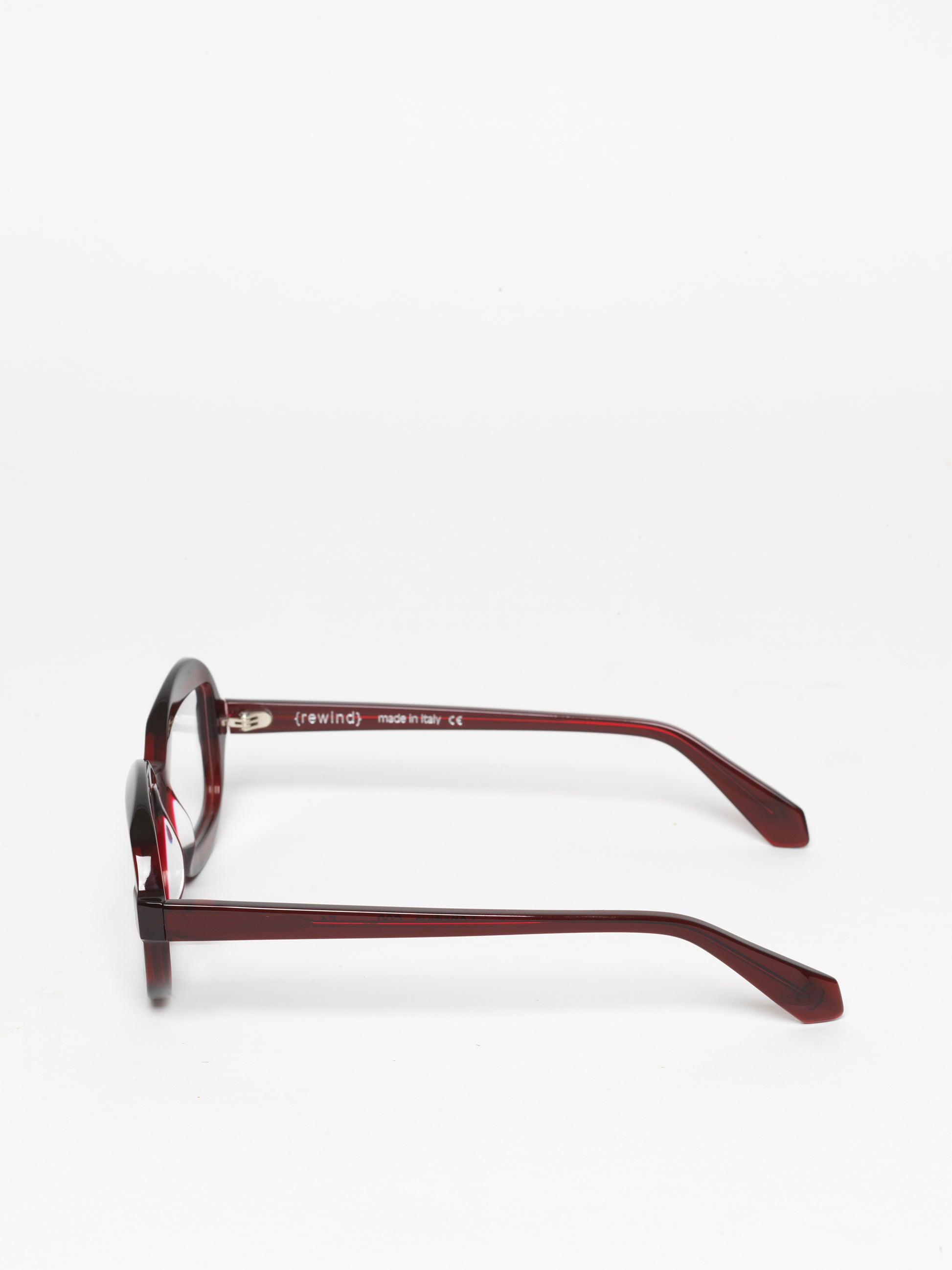Sensitive unisex eyeglasses by Rewind Eyewear, dark red transparent acetate frame