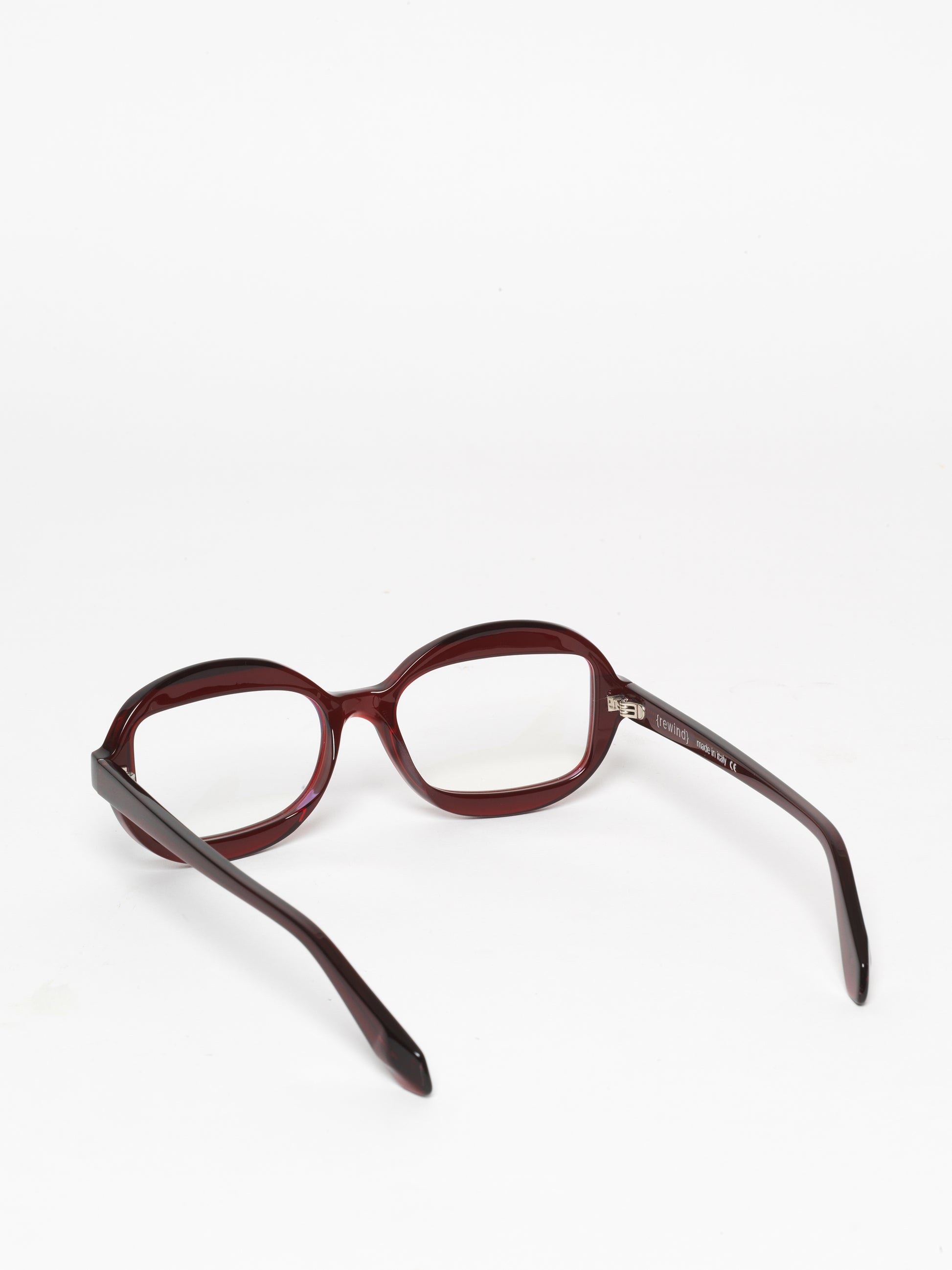 Sensitive unisex eyeglasses by Rewind Eyewear, dark red transparent acetate frame