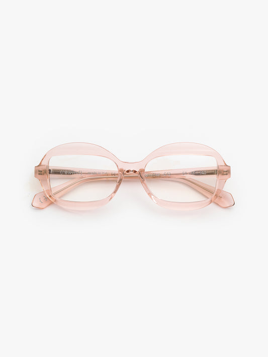 Sensitive unisex eyeglasses by Rewind Eyewear, light pink transparent acetate frame