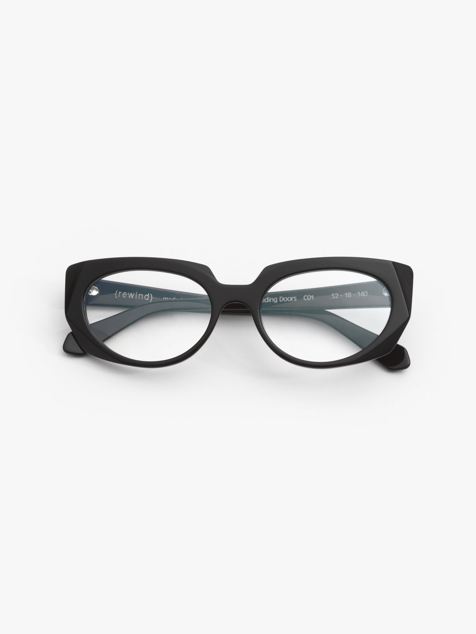 Sliding Doors women's eyeglasses by Rewind Eyewear, black acetate frame