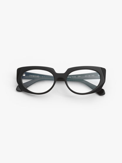 Sliding Doors women's eyeglasses by Rewind Eyewear, black acetate frame