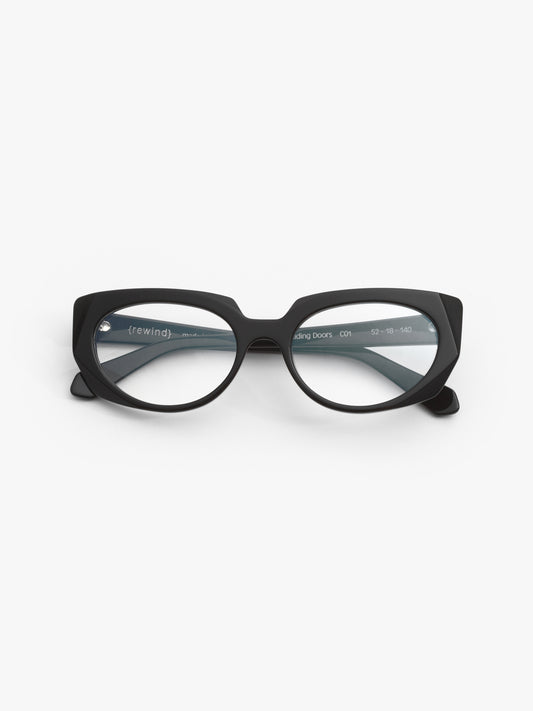 Sliding Doors women's eyeglasses by Rewind Eyewear, black acetate frame