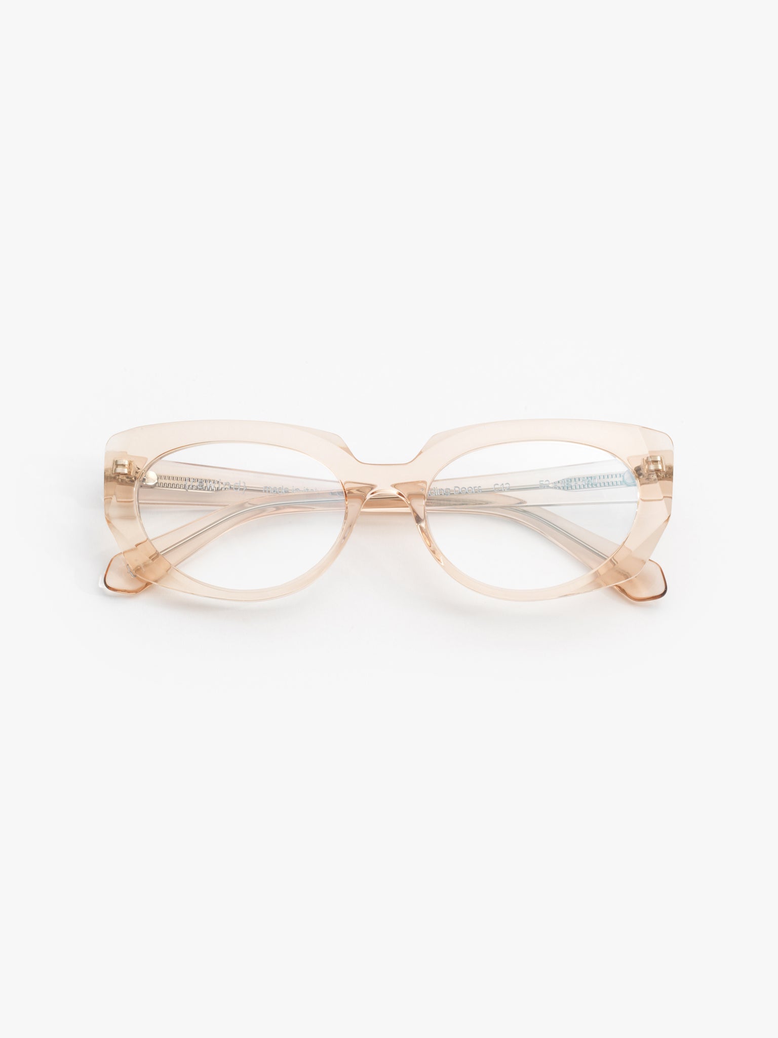Sliding Doors women's eyeglasses by Rewind Eyewear, light pink transparent acetate frame