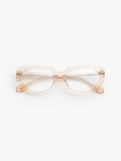 Sliding Doors women's eyeglasses by Rewind Eyewear, light pink transparent acetate frame