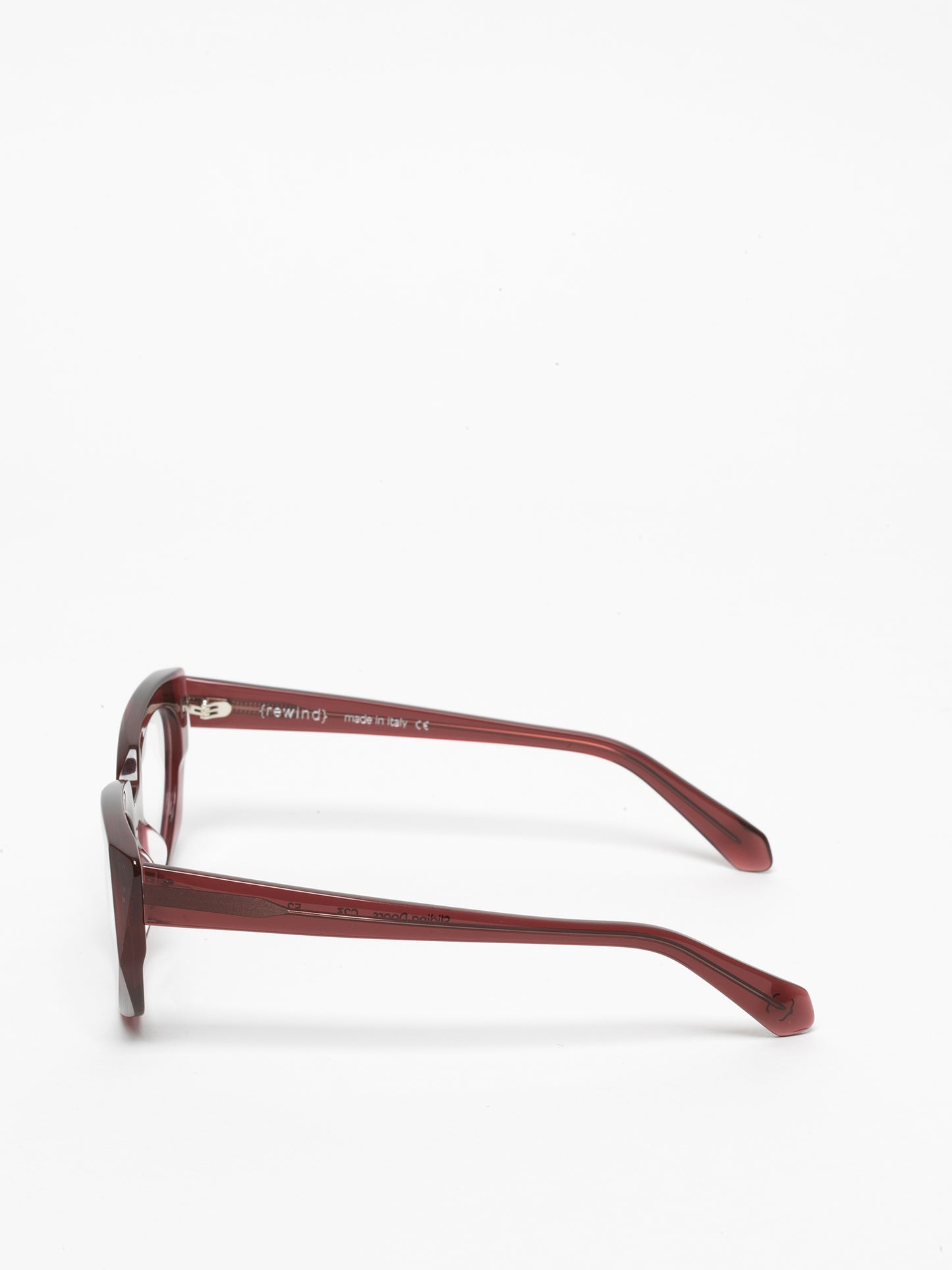 Sliding Doors women's eyeglasses by Rewind Eyewear, marsala red transparent acetate frame
