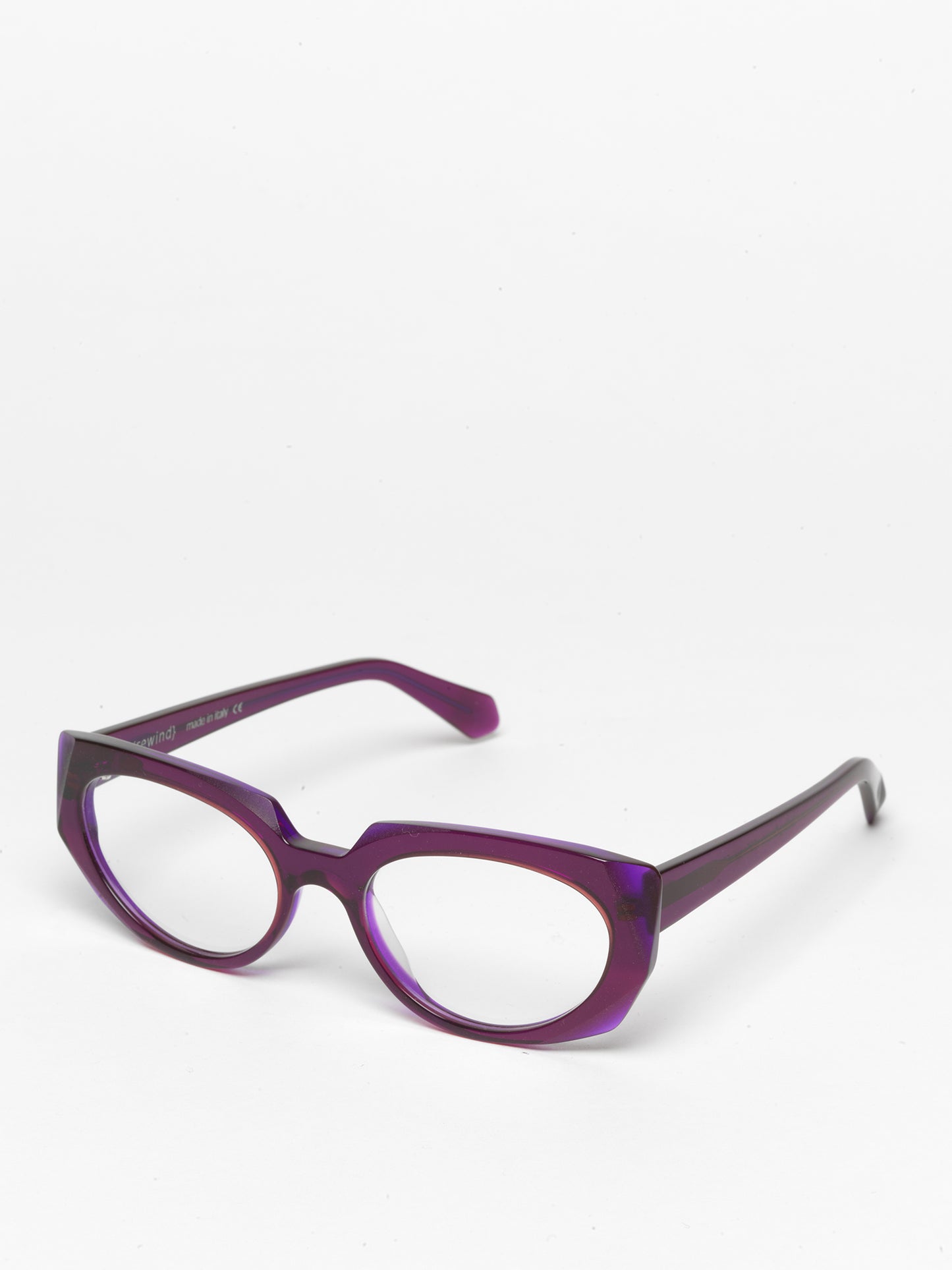 Sliding Doors women's eyeglasses by Rewind Eyewear, purple transparent acetate frame