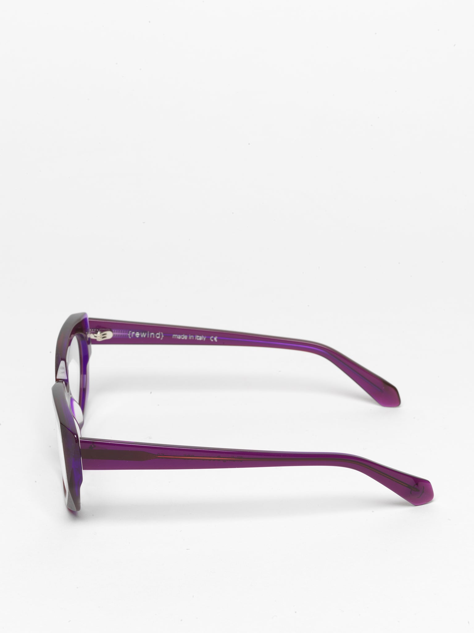 Sliding Doors women's eyeglasses by Rewind Eyewear, purple transparent acetate frame