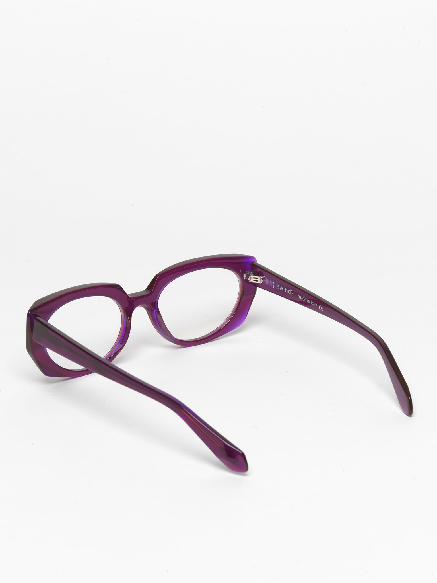 Sliding Doors women's eyeglasses by Rewind Eyewear, purple transparent acetate frame