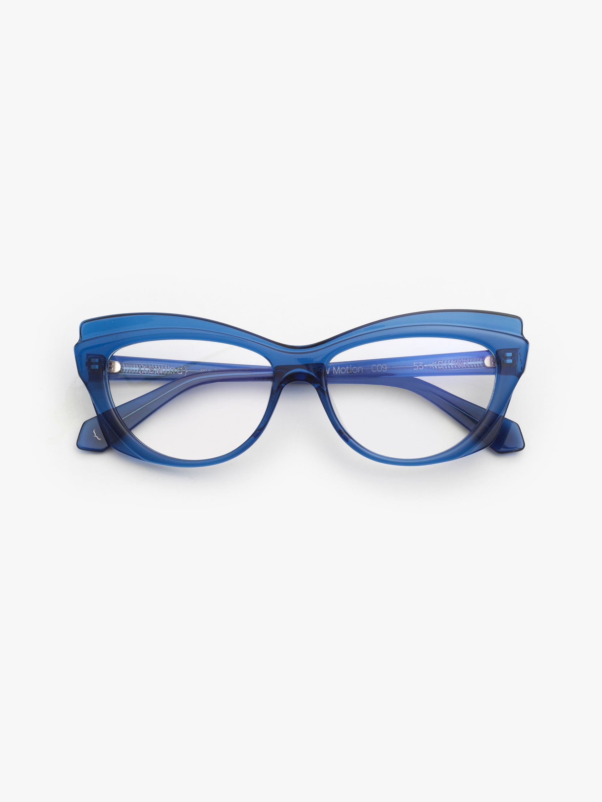 Slow Motion women's eyeglasses by Rewind Eyewear, blue transparent acetate frame
