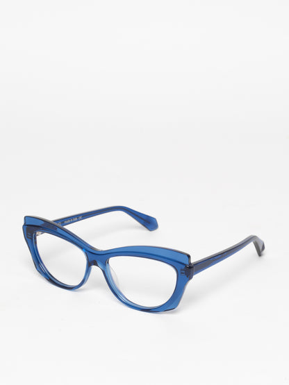 Slow Motion women's eyeglasses by Rewind Eyewear, blue transparent acetate frame