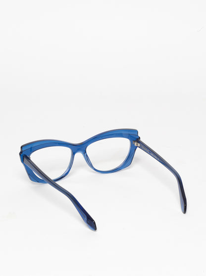 Slow Motion women's eyeglasses by Rewind Eyewear, blue transparent acetate frame