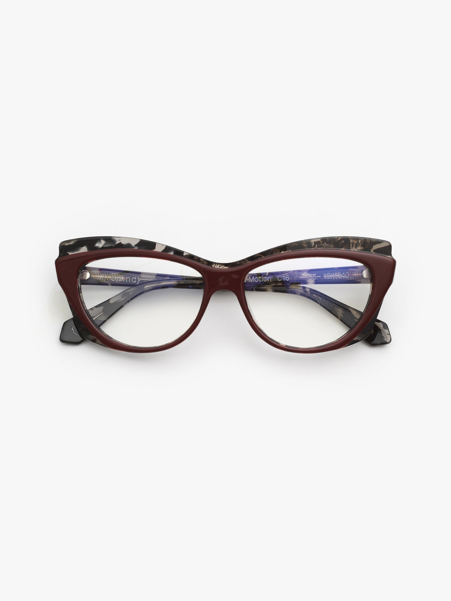 Slow Motion women's eyeglasses by Rewind Eyewear, dark red and grey tortoise acetate frame