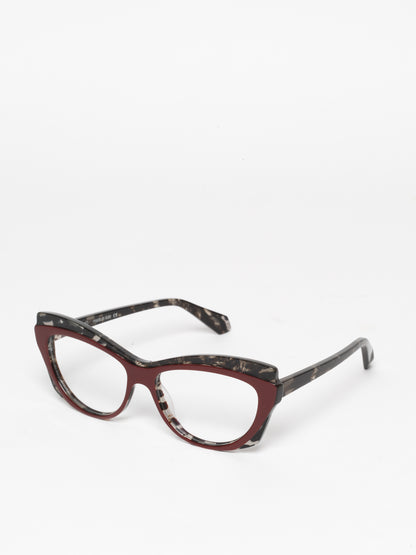 Slow Motion women's eyeglasses by Rewind Eyewear, dark red and grey tortoise acetate frame