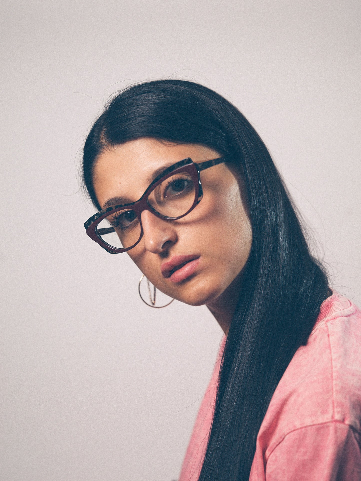 Slow Motion women's eyeglasses by Rewind Eyewear, dark red and grey tortoise acetate frame