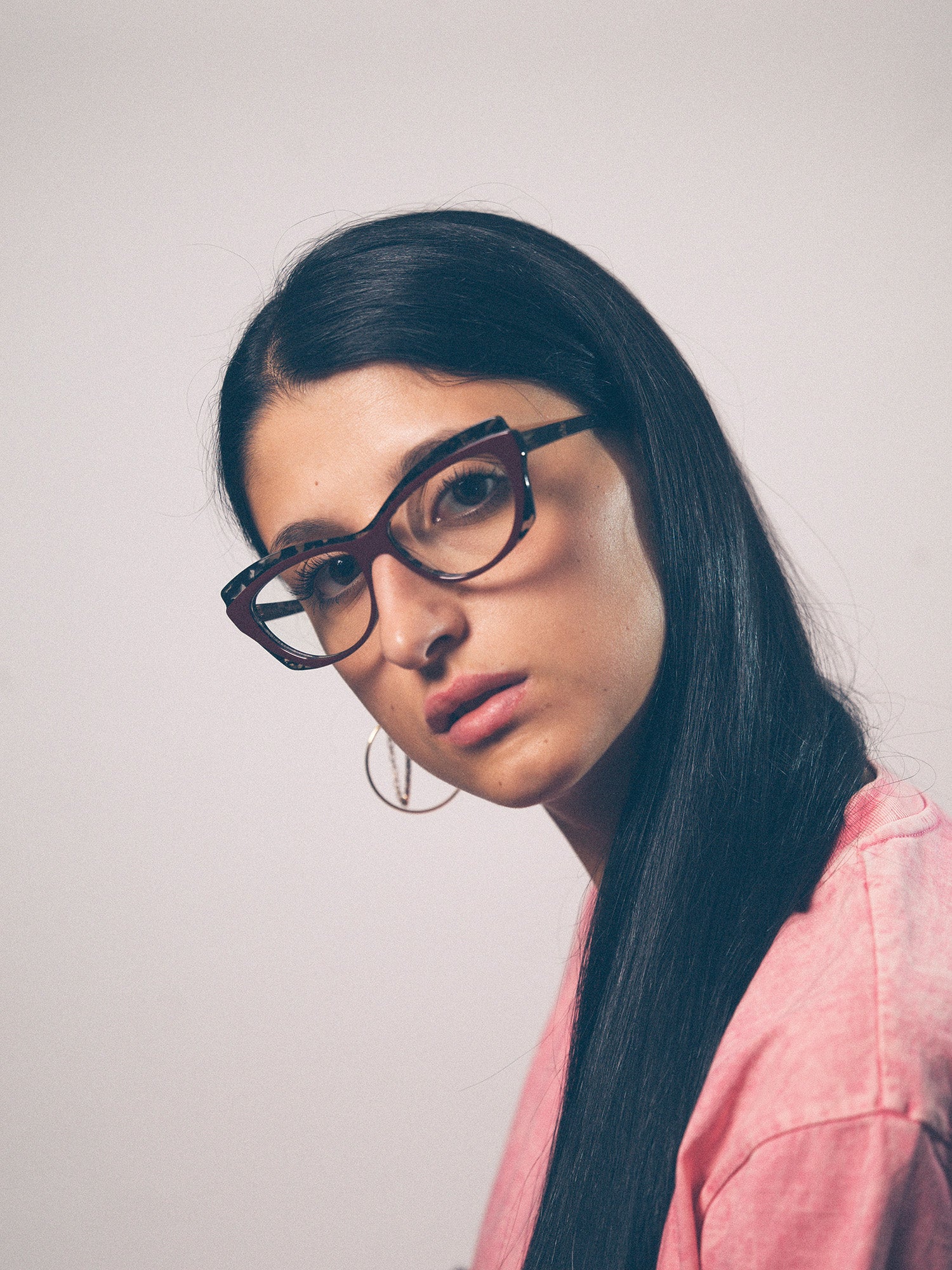 Slow Motion women's eyeglasses by Rewind Eyewear, dark red and grey tortoise acetate frame