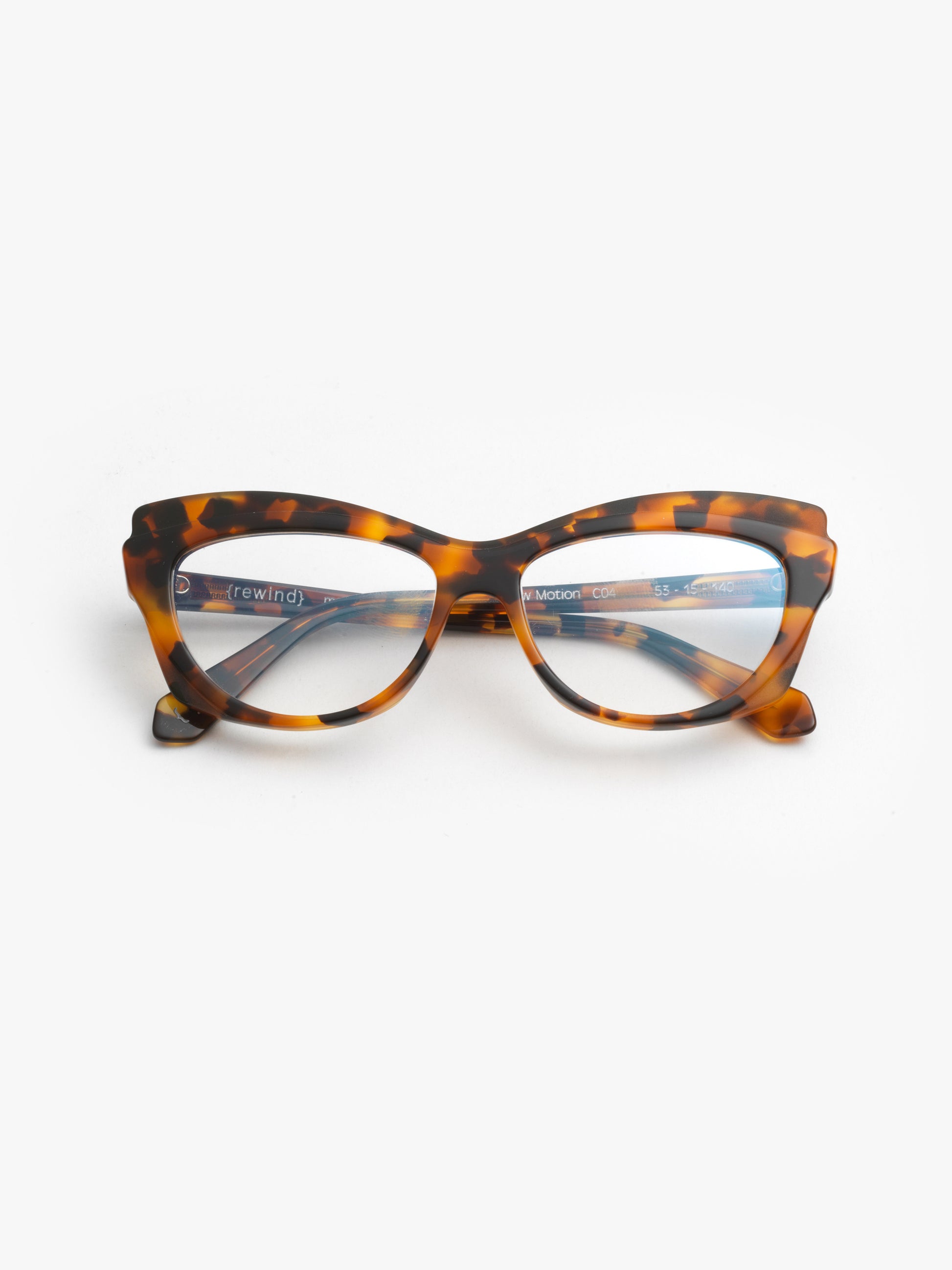 Slow Motion women's eyeglasses by Rewind Eyewear, spotted tortoise acetate frame
