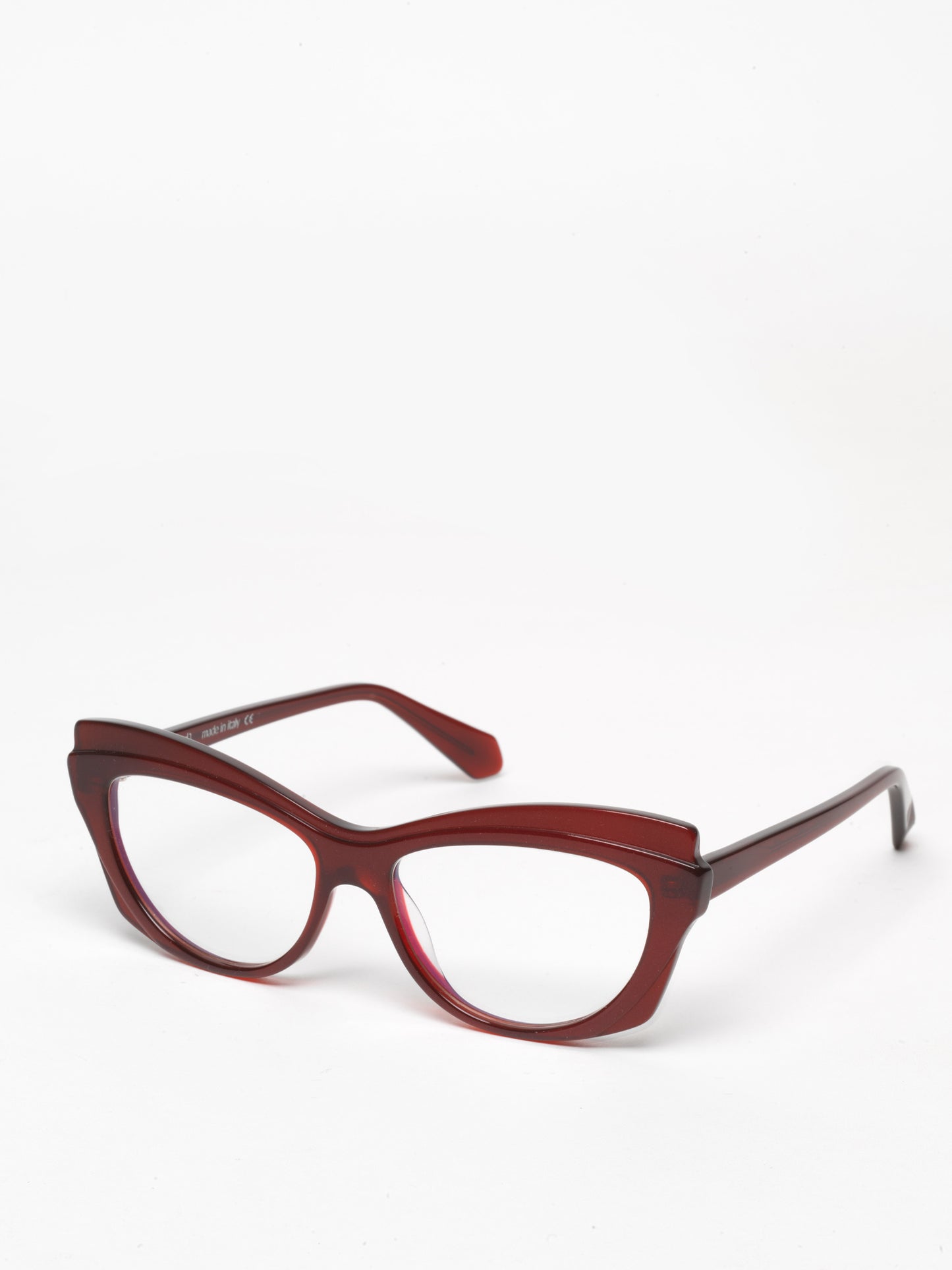 Slow Motion women's eyeglasses by Rewind Eyewear, metallic red acetate frame