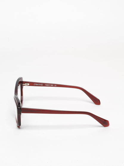Slow Motion women's eyeglasses by Rewind Eyewear, metallic red acetate frame