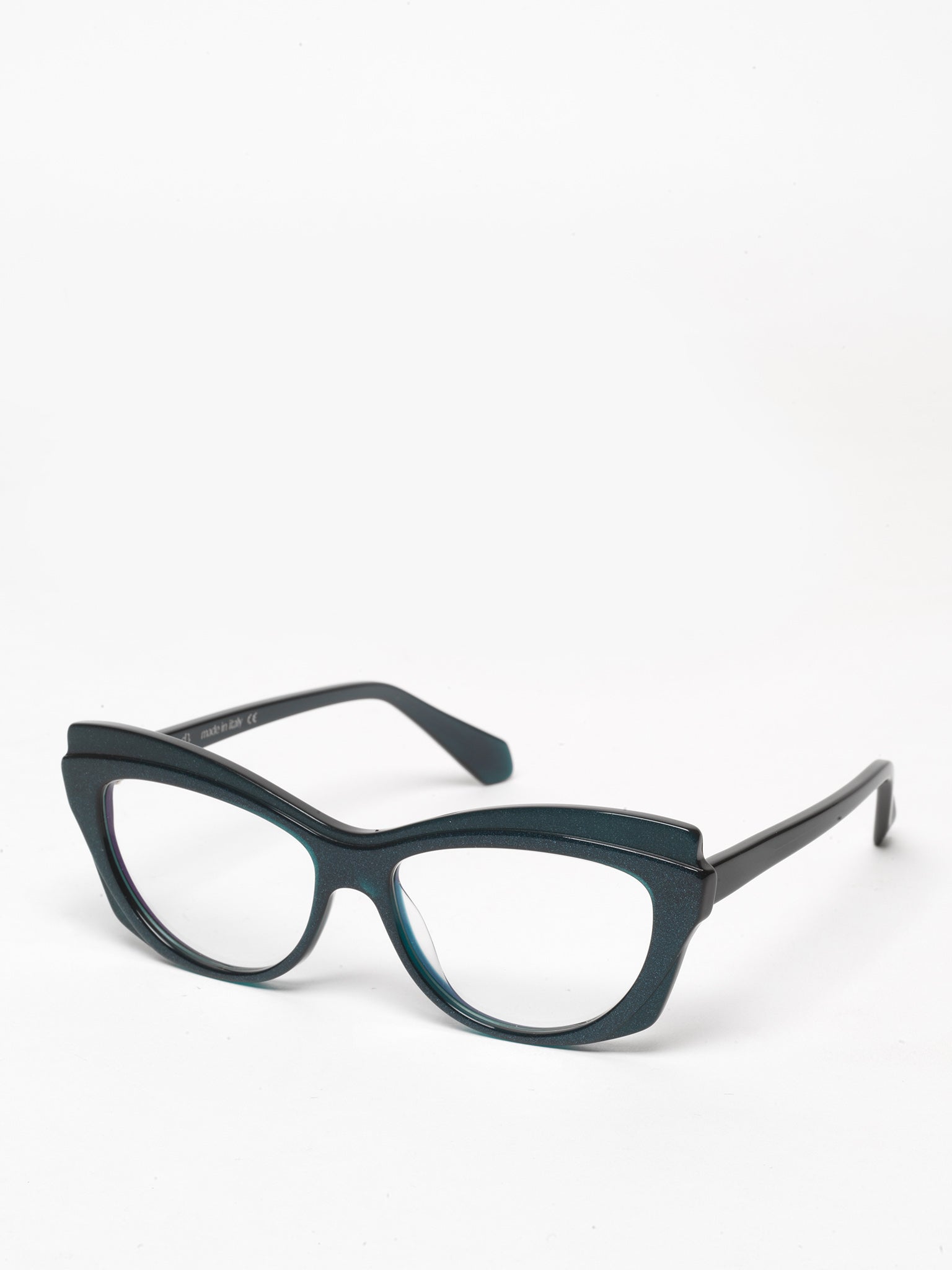 Slow Motion women's eyeglasses by Rewind Eyewear, metallic petrol green acetate frame