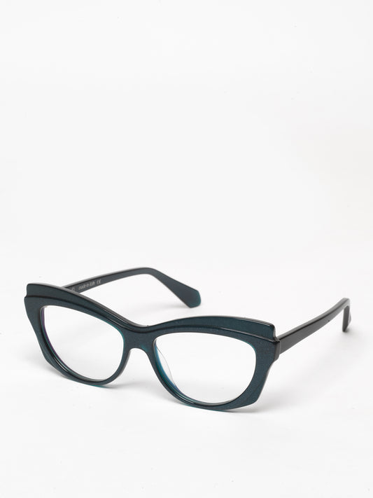 Slow Motion women's eyeglasses by Rewind Eyewear, metallic petrol green acetate frame